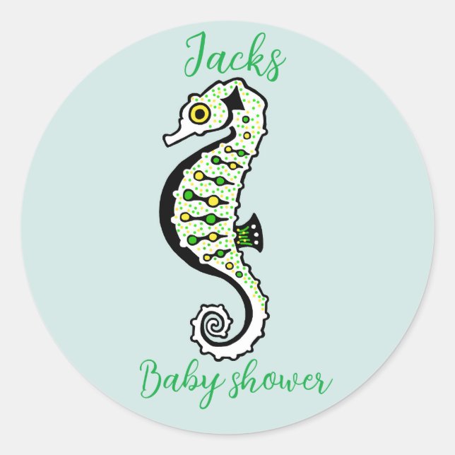 Sticker Rond Cute SEAHORSE - Ocean Aqua - Baby shower (Devant)