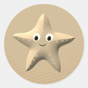 Sticker Rond Cute Sepia Cartoon Starfish