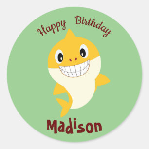 Sticker Rond Cute Shark 🦈 Super Birthday Ocean Party Sage