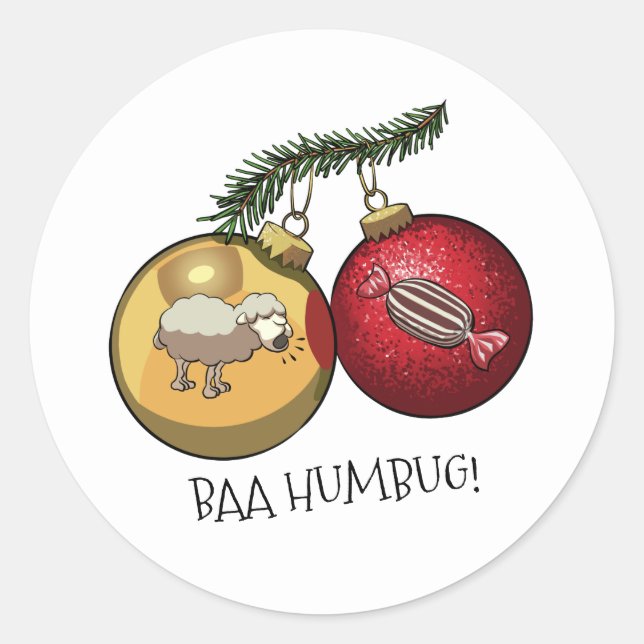 Sticker Rond Cute Sheep Baa Humbug! Christmas Scrooge Cartoon (Devant)