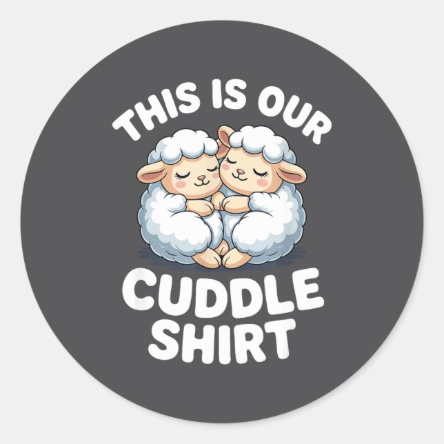 Sticker Rond Cute Sheep Couple This Is Our Cuddle  (Devant)