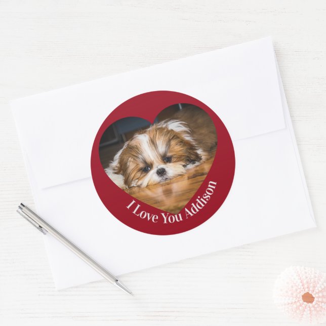 Sticker Rond Cute shih tzu love Saint Valentin (Enveloppe)