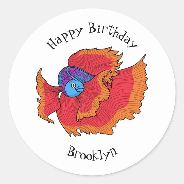 Sticker Rond Cute Siamese combat poisson betta dessin (Devant)