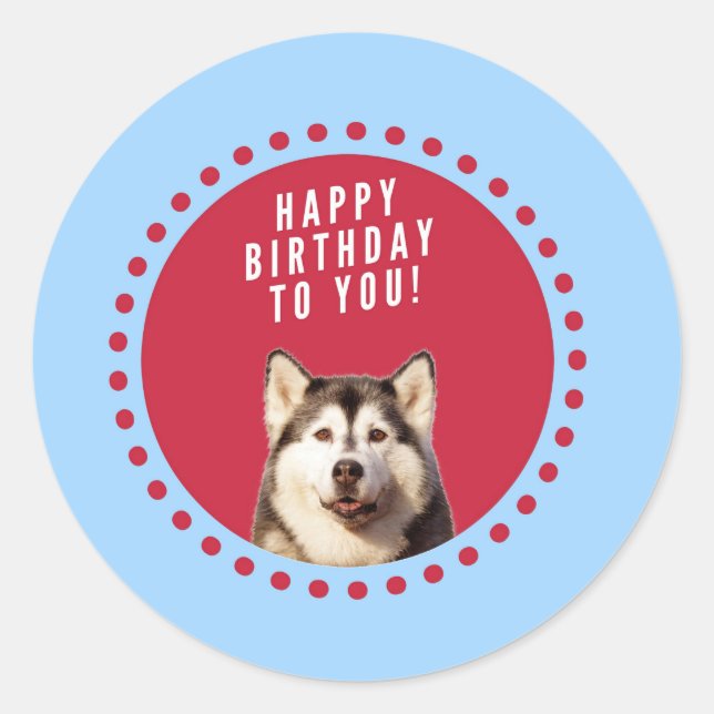Sticker Rond Cute Siberian Husky Joyeux Points rouges bleus d'a (Devant)