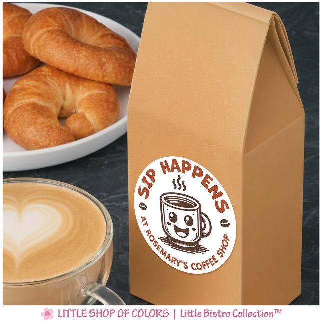 Sticker Rond Cute Sip Happens Coffee Theme (Créateur téléchargé)