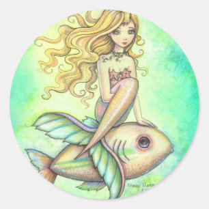 Sticker Rond Cute Sirène et Imaginaire de poisson