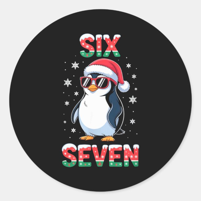 Sticker Rond Cute Six Seven 67 Penguin Kids Christmas Holiday  (Devant)