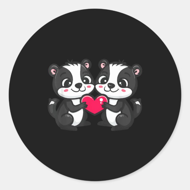 Sticker Rond Cute Skunk In Love Couple Heart _ Valentines Day  (Devant)