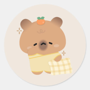 Sticker Rond Cute Sleepy Capybara