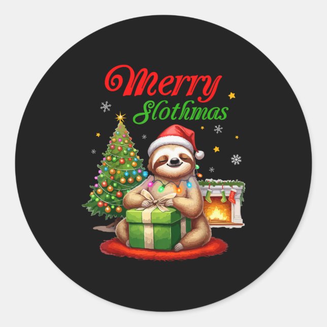 Sticker Rond Cute Sloth Santa Christmas Merry Slothmas Slo Ho H (Devant)