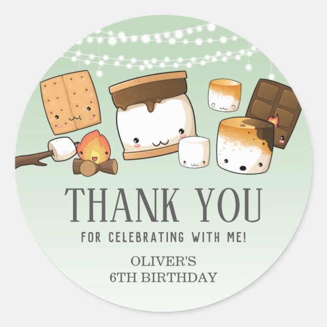 Sticker Rond Cute S'mores Plus Anniversaire Merci Favoriser Ver (Devant)