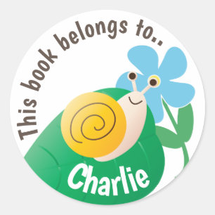 Sticker Rond Cute Snail et Flower Livre personnalisé Appartient