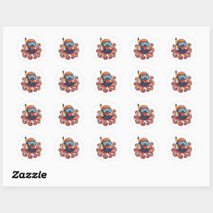 Sticker Rond Cute Snorkeling Octopus - Ocean Explorer