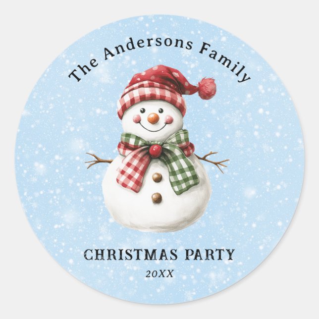 Sticker Rond Cute Snowman Merry Christmas Family Party Custom (Devant)