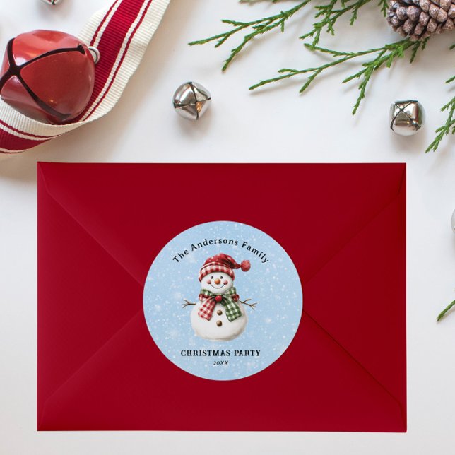 Sticker Rond Cute Snowman Merry Christmas Family Party Custom (Créateur téléchargé)