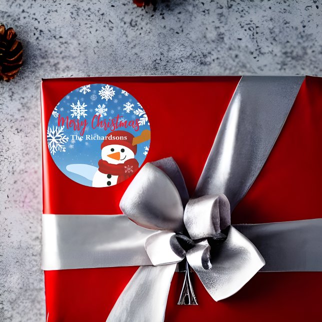 Sticker Rond Cute Snowman Winter Wonderland Joyeux Noël (Créateur téléchargé)