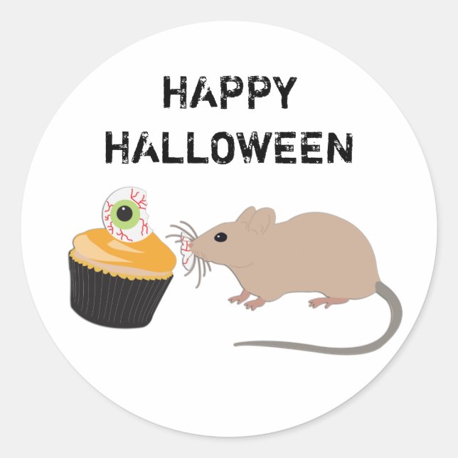 Sticker Rond Cute souris manger Halloween Eyeball Cupcake (Devant)