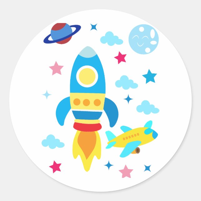 Sticker Rond Cute Spacecraft Rocket Ships Pattern (Devant)