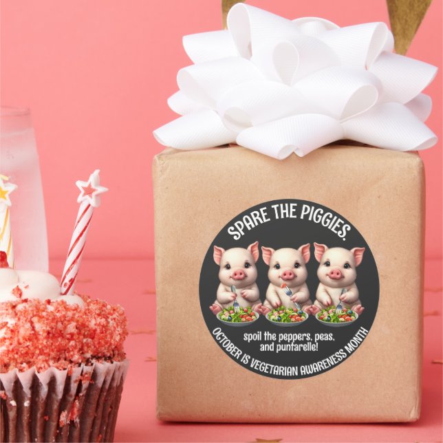 Sticker Rond Cute Spare Piggies Manger Salades (Fête)