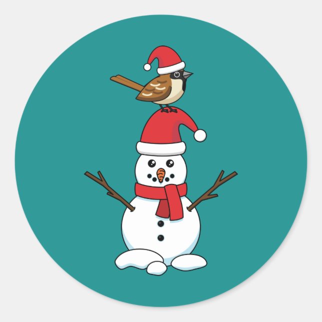 Sticker Rond Cute Sparrow on Snowman (Devant)