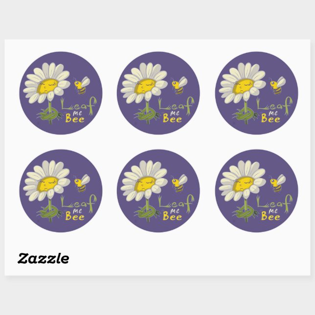 Sticker Rond  Cute Spring Scene with Daisy Flower and Bee (Feuille)