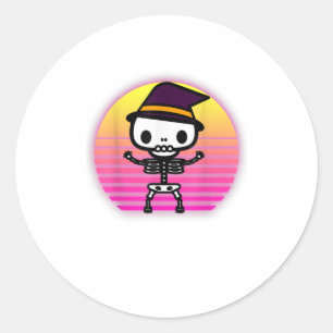 Sticker Rond Cute squelette Halloween Rétro Vaporware Hommes