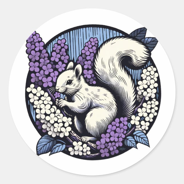 Sticker Rond Cute Squirrel Art Nature Amateurs d'écureuils flor (Devant)