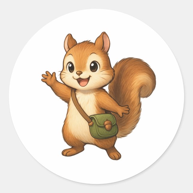 Sticker Rond Cute Squirrel Illustration – Okojo and Friends (Devant)