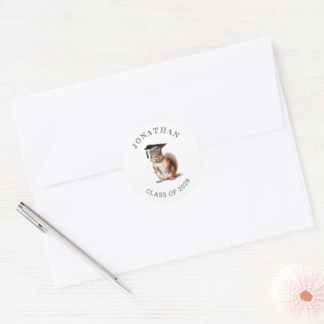 Sticker Rond Cute Squirrel Kindergarten Graduation (Enveloppe)