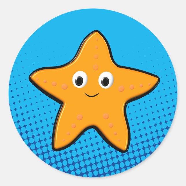 Sticker Rond Cute Starfish Dessin Océan bleu (Devant)