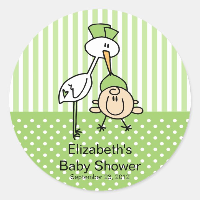 Sticker Rond Cute Stork Baby Baby shower neutre (Devant)