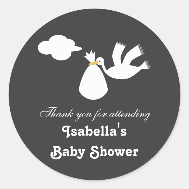 Sticker Rond Cute Stork Carré Baby shower gris blanc (Devant)