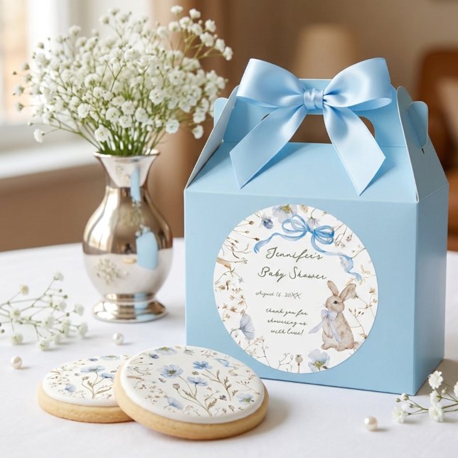 Sticker Rond Cute Storybook Bunny Wildflower Wreath Baby Shower (Créateur téléchargé)