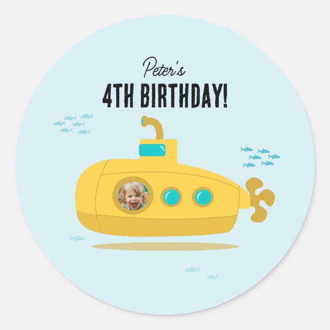 Sticker Rond Cute Submarine Deep Sea Birthday Kids Photo (Devant)
