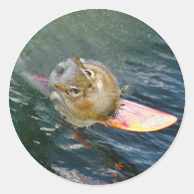 Sticker Rond Cute Surfing Chipmunk (Devant)
