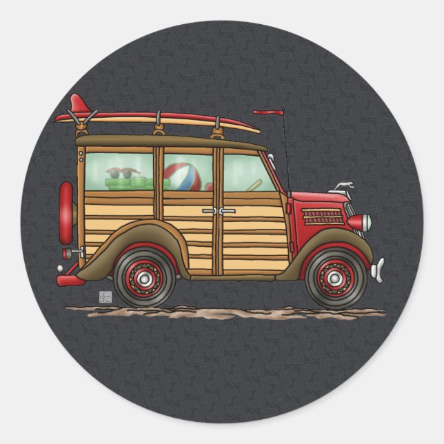 Sticker Rond Cute Surfing Woody (Devant)