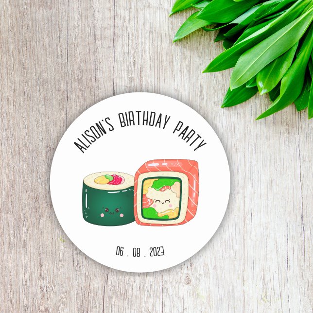 Sticker Rond Cute Sushi Rolls Anniversaire (Créateur téléchargé)