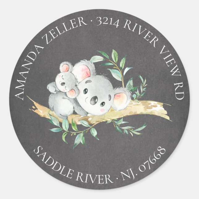 Sticker Rond Cute tableau noir Koala Baby shower d'ours retour (Devant)