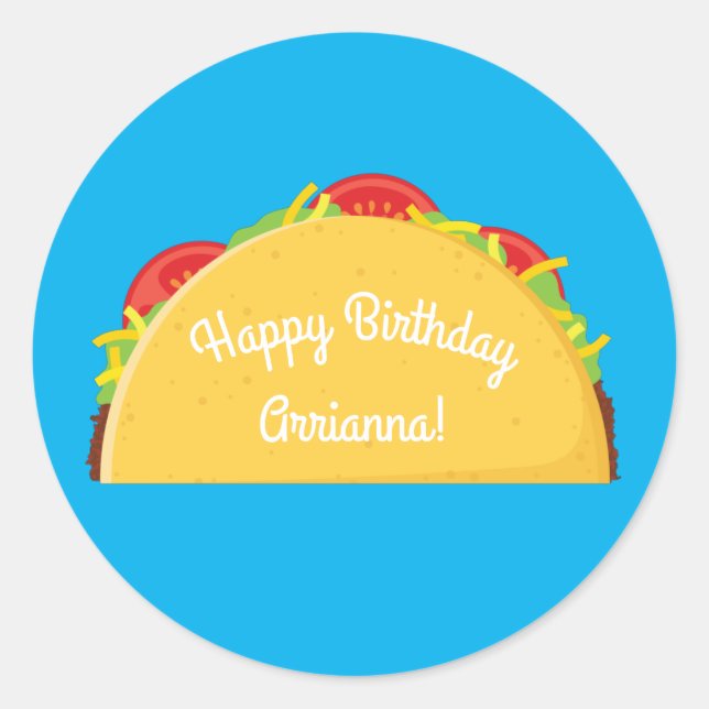 Sticker Rond Cute Taco Enfants 1er anniversaire fête Nourriture (Devant)