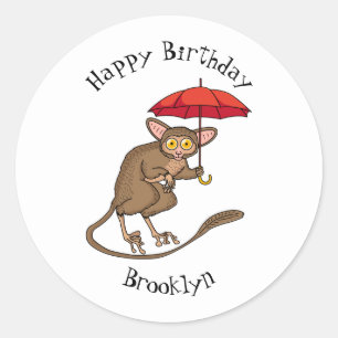 Sticker Rond Cute Tarsier avec dessin animé parapluie