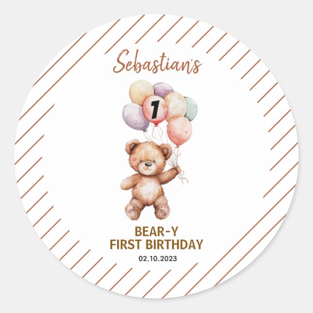 Sticker Rond Cute Teddy Bear 1st Birthday | Sweet Bear  (Devant)