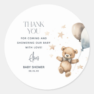 Sticker Rond Cute Teddy Bear Boy Baby shower Merci