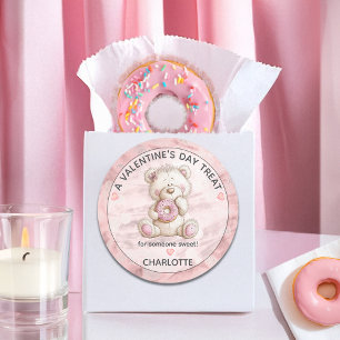 Sticker Rond Cute Teddy Bear Donut Sweet Treat Saint-Valentin