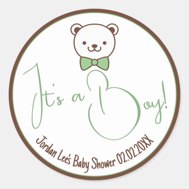 Sticker Rond Cute Teddy Bear Nostalgale Brown Baby shower Turqu (Devant)