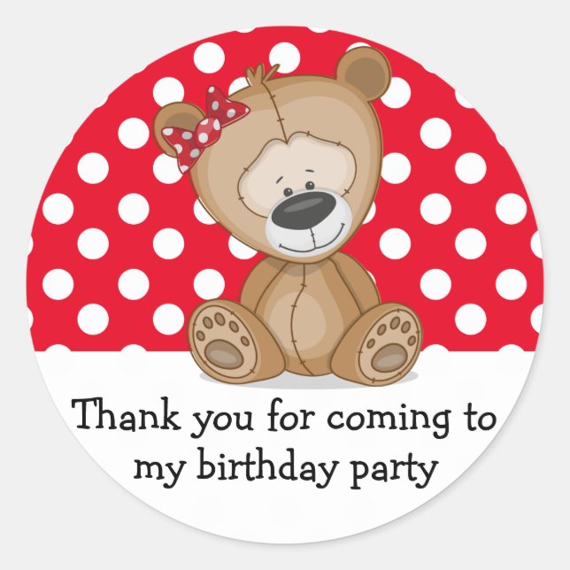 Sticker Rond Cute Teddy Bear Pois Anniversaire Merci (Devant)