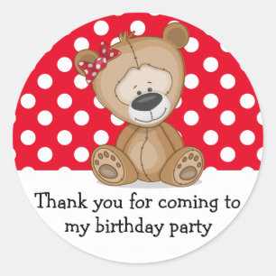 Sticker Rond Cute Teddy Bear Pois Anniversaire Merci