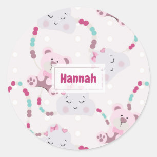 Sticker Rond Cute Teddy Bears and Cloud Baby Girl