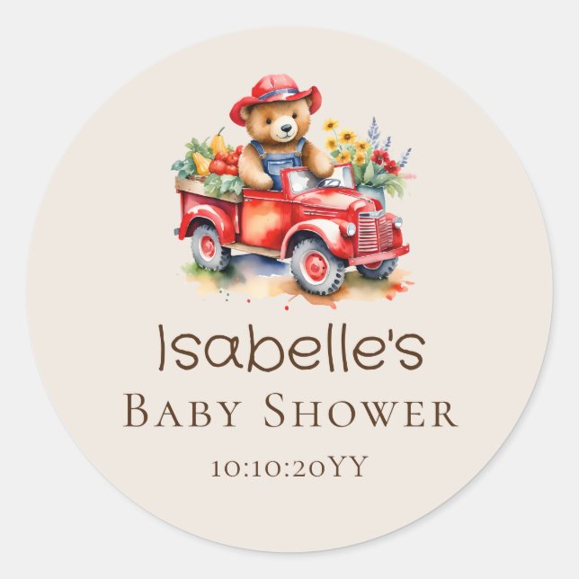 Sticker Rond Cute Teddy Cultivé localement Baby shower rouge ra (Devant)