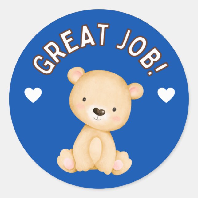 Sticker Rond Cute Teddy Great Job Student Progress Award (Devant)