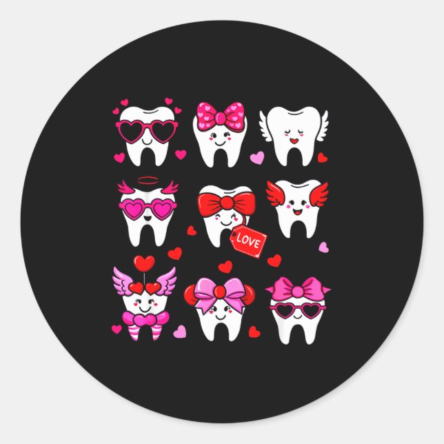 Sticker Rond Cute Teeth Love Valentine's Day Dental  (Devant)